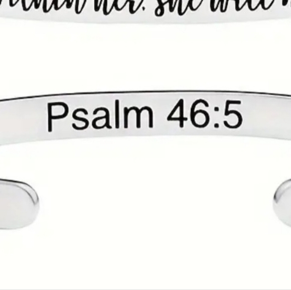 NEW Silver Cuff Bracelet "God is within her She will not fall" Psalms 46;5 - Picture 3 of 3